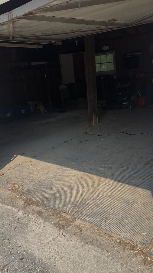 Same garage, swept and empty
